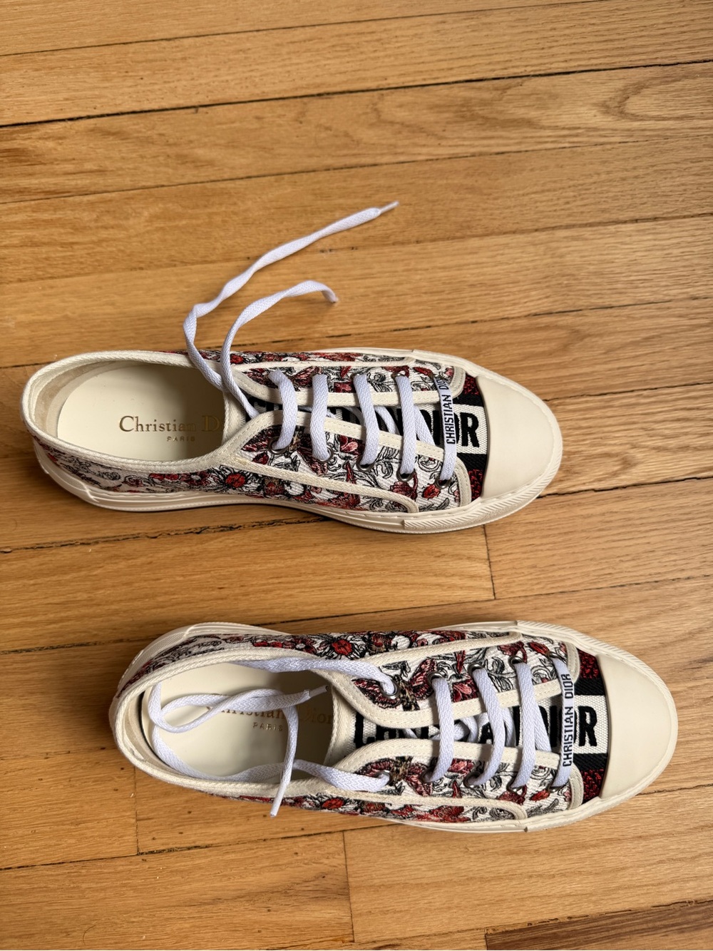 Dior Kids White Sneakers with Red Floral Print